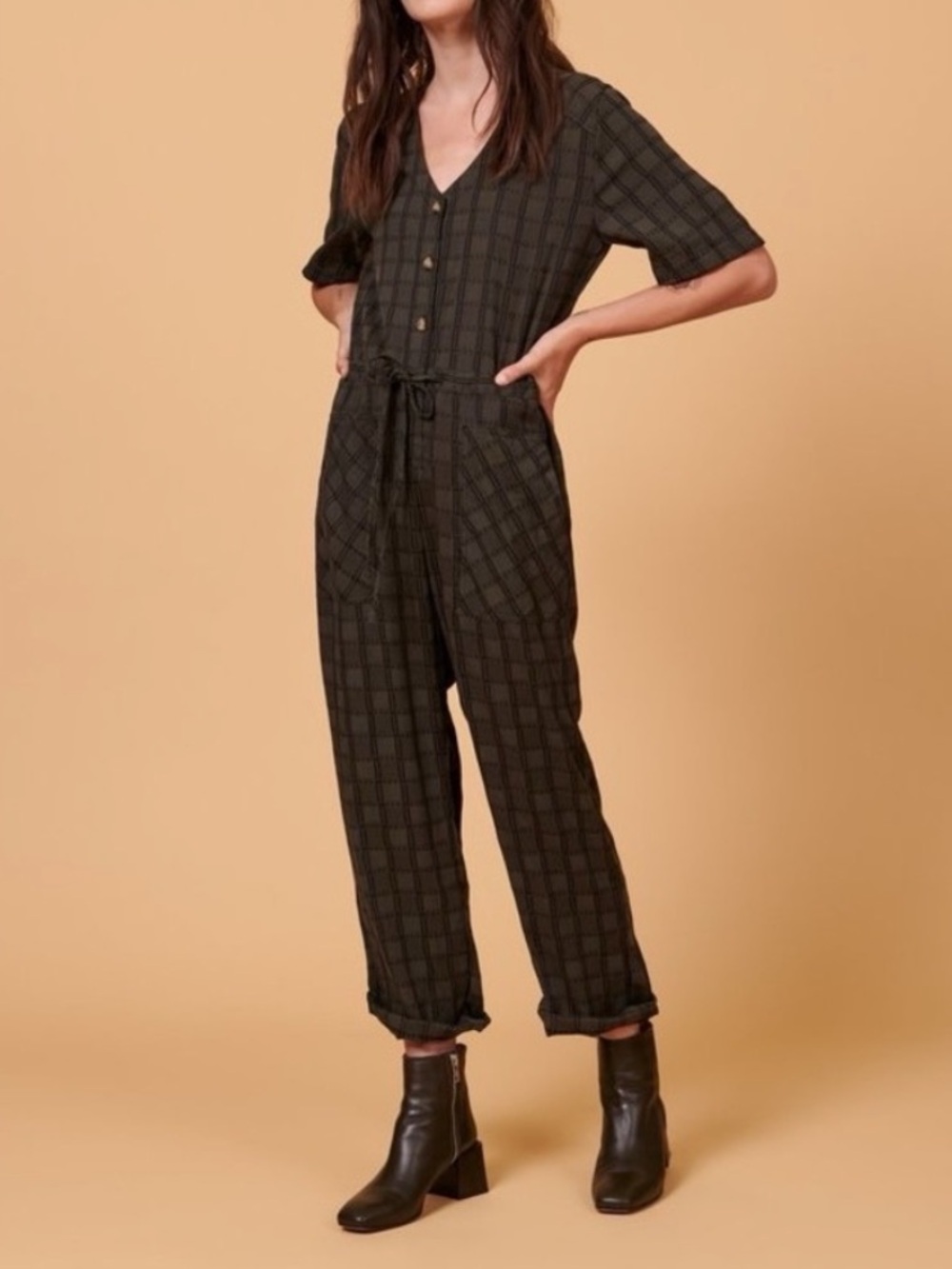 Whimsy + Row Remy Jumpsuit Hunter Plaid Large